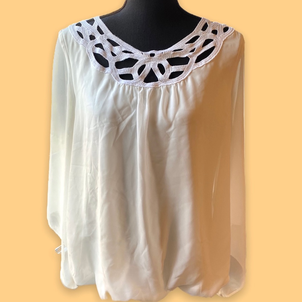 AB Studio Women’s White Top with Statement Neckline - XL